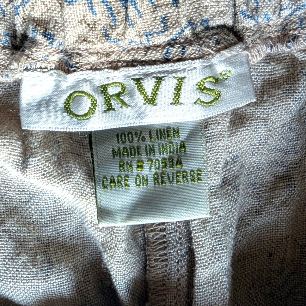 Orvis Wide Leg Linen-Blend Pants in Light Gray Pattern - Picture 6 of 6
